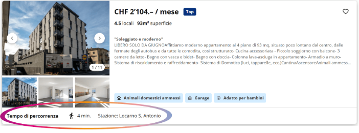 Indicazione del tempo di percorrenza